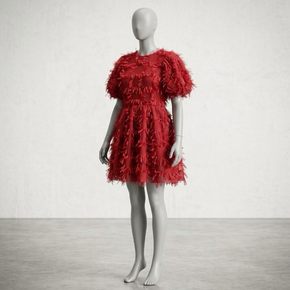 Endless Rose Dress Womens Medium Red Textured Fringe Lace Fit & Flare Party
